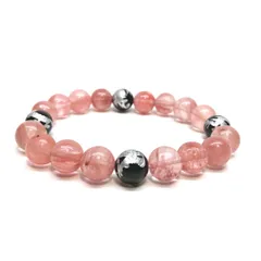 10mm 四神獣銀彫オニキス×チェリークォーツ パワーストーン ブレスレット 運気上昇 開運 金運 恋愛運 お守り 青龍 白虎 玄武 朱雀 メンズ・レディース　男性・女性　数珠ブレス　開運  [l]