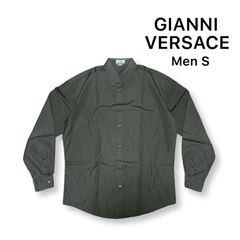 GIANNI VERSACE ジャンニヴェルサーチ 長袖 ワイシャツ チャコールグレー 無地 S / 46 ビジネス メンズ イタリア製
