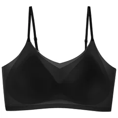 シームレスブラ ノンワイヤー ワイヤーなし ブラジャー 無地 シンプル 下着 大きいサイズ 肩紐調整 極薄 速乾 涼感 涼しい 軽量 軽い 響かない 無縫製 黒 as-009