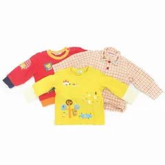 ミキハウス mikihouse トップス 3点セット トレーナー チェックシャツ Tシャツ 長袖 80 黄 イエロー 赤 レッド ベージュ /UO ■GY14