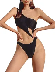 ISLAYCAOLILA アイラカリラ モノキニ ハイレグ 水着 ワンショルダーセクシー カット オープンバック ビーチウエア スイムウエア レディース( ブラック,  S)