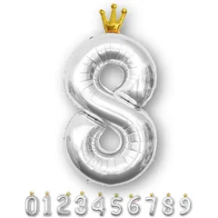La Kissa バルーン 数字 バースデー 誕生日 飾り付け 風船 王冠付き クラウン 40インチ 大きい ストロー付 ナンバーバルーン 約90cm 記念日(王冠シルバー,８) 0