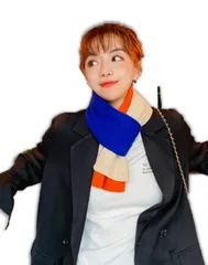 [Coup de Coeur！] [クープ・ド・クール] マフラー レディース ストール 冬物 防寒 保温 マルチカラー 個性的 上質 軽量 起毛 秋冬 ギフト クリスマス 彼女 プレゼント 3色 アレンジ ユニーク スヌ [A(オレンジ、ブルー、ホワイト)]