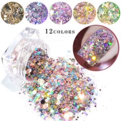 【特価商品】ネイルアートネイルデコレーション ジェルネイル オーロラミクスサイズグリッタースパンコール 12色セット OMOSIROI