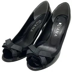 【美品】ダイアナ (22.5) パンプス オープントゥ リボン エナメル ヒール 希少