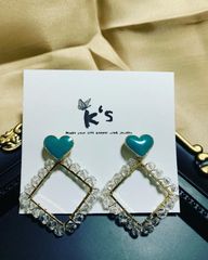 【K's store2021】ピアス　スチール 緑　ハート　No.201