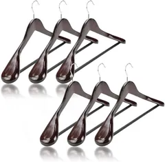 ノーススノーベリー 木製ハンガー 衣類掛け 型崩れ防止 ジャケット ネクタイ 幅広 丸形エッジ 360度回転 耐久性(6本セット,  44.5cmx24cm)