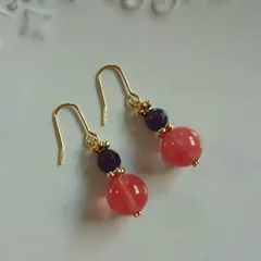 天然石 アメジストとチェリークオーツのピアス