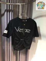 【今日WTO】VERSACE ヴェルサーチ ロゴピン結び飾り入り カジュアル半袖露腰 T シャツ-AZ12
