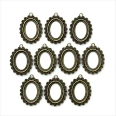 レジンフレーム 空枠【a57 アンティーク】10個セット 楕円 オーバル 丸 ラウンド 型枠 モールド UVライト ストラップ キーホルダー チャーム クレイ ネックレス ペンダント ハンドメイドアクセサリーパーツ
