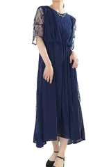 [アウニイ] 結婚式 ドレス お呼ばれ フォーマル ワンピース レディース ミモレ丈 ロング シフォンドレス 327014 (ネイビー L) [ネイビー / ミモレ丈 / 327014] [L]