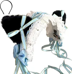 ＤａＫｅＳＵＴＡ＋ 猫耳 ヘッドドレス 取外し カチューシャ ロリータ 髪飾り 黒耳x水色リボン( 黒耳x水色リボン,  ワンサイズ)