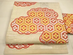 平和屋着物＊夏物　アンティーク　大正ロマン　九寸名古屋帯　雲取亀甲花文　金銀糸　正絹　逸品　DAAT6175op