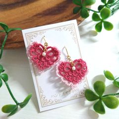 ハートピアス（イヤリング）ピンク×赤