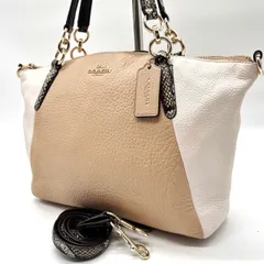 【良品】 COACH コーチ 2way ショルダーバッグ トートバッグ サッチェル バイカラー パイソン 馬車金具 ロゴ型押し ゴールド金具 肩掛け 斜め掛け シボレザー レディース ベージュ 肌色 ホワイト 白色
