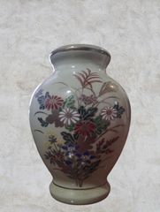 花瓶 陶器 桜 小鳥 手描き風 花入れ 壺 インテリア 和風 アンティーク