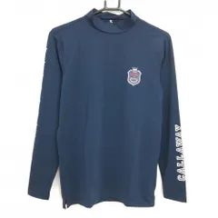 【美品】キャロウェイ 長袖ハイネックシャツ ネイビー 袖星柄 ロゴ ストレッチ インナー メンズ Large ゴルフウェア Callaway