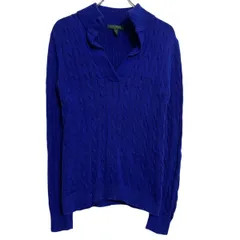LAUREN RALPH LAUREN コットンニット セーター M ブルー ローレンラルフローレン プルオーバー Ｖネック 古着卸 アメリカ仕入 a612-7372のサムネイル