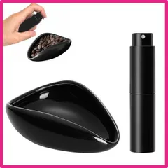 PAVIKE セラミック製 コーヒー豆計量カップ＆スプレーボトル セット 陶器コーヒー豆計量カップ,セラミック製コーヒー豆計量トレイ コーヒー 器具 ｜静電気低減 多機能 コーヒー愛好家ギフト 陶器 計量トレイ 家庭用・カフェ用(黒)