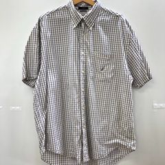 NAUTICA  ノーティカ 半袖シャツ ボタンダウンシャツ ワンポイントロゴ チェック柄 ホンコン製 メンズ L ホワイト