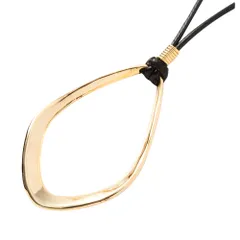 【C：ゴールド×ワンサイズ】[Cream dot. クリームドット公式] ネックレス レディース  金属アレルギー ニッケルフリー ロング 大ぶり レザーコード オーバル 変形 メタル 歪 puレザー 大人 上品 エレガント カジュアル シンプル 