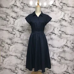 美品<!-利用不可文字-!>　ナチュラルビューティーベーシック　NATURAL BEAUTY BASIC 半袖ワンピース　【S】　紺　ブルー　シャツワンピ　フレアスカート　上品　キレイ　シンプル　大人　かわいい　オシャレ　春　夏