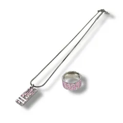 クリスチャンディオール　Christian Dior トロッタープレート　ネックレス　リング　2点セット　まとめ商品　ピンク　総柄