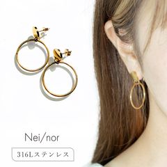 nei/nor ピアス レディース フープ ピアス リング型ピアス シンプル 金属アレルギー対応【Nei/nor】（ネイナー）316L ステンレス PVD コーティング ピアス レディース 韓国ピアス【nnp-0009】【ピアス】