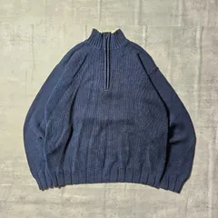 『 CHAPS / チャップス 』 ハーフジップコットンニット / Lサイズ / ネイビー色 程よく肉厚のゲージで編まれたコットンニット生地 チクチク感がなく、肌に優しい快適な着心地を提供 手入れのしやすさも嬉しいポイント