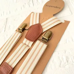 サスペンダー メンズ  おしゃれ ◇スーツ おすすめ 結婚式25mm・ 調節可能 カジュアル ベージュ ホワイト 高級感 フェイクレザー