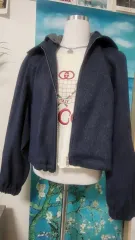 zara デニム ブルゾン ジャケット フード取り外し可能 レイヤード クロップド