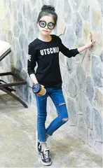 Tシャツ 長袖 モノトーン ロゴ ブラック 110-160 韓国子供服