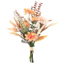 WillingYou オリジナル 造花 ブーケ はなたば Flower アーティフィシャルフラワー 観葉植物 インテリア おしゃれ 秋の色 秋飾り 母の日 プレゼント ダリア 紅葉 蒲公英 ユーカリ