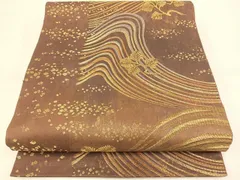 本金青銅箔袋帯　ゴールド地に横段橋松文　逸品　◇ お得なエブリデイロープライス となみ織物 正絹西陣織袋帯 本