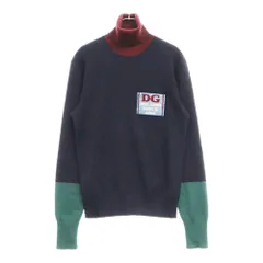 DOLCE & GABBANA (ドルチェアンドガッバーナ) フロント ワッペン付き タートルネックニット GXG18Z ネイビー/レッド