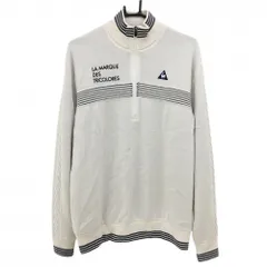 ルコック ニットブルゾン アイボリー×ネイビー ハーフジップ ロゴ刺しゅう ウール混  メンズ L ゴルフウェア le coq sportif