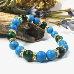 パワーストーン ターコイズ×グリーンタイガーアイ ブレスレット (ゴールド) 10mm メンズ・レディース 成功 繁栄  安全  [11]