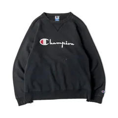 雰囲気系 90s USA製 Champion ロゴ 刺繍 前V スウェット トレーナー M 黒 / 90年代 アメリカ製 チャンピオン ブラック 襤褸