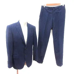 ミスタージュンコ Mr.JUNKO スーツ セットアップ 上下 テーラードジャケット シングル 背抜き パンツ スラックス センタープレス ロールアップ ストライプ ウール YA5 M 紺 ネイビー /AU ■GY11