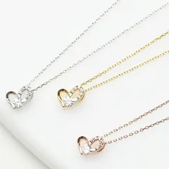オープンハートにラインストーンが一粒キラリと輝くペンダントネックレス シルバー ゴールド ピンクゴールド   春夏秋冬 大人気