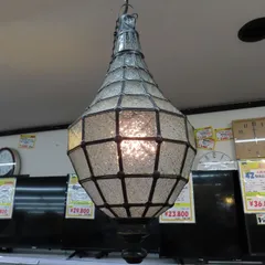 【アンティーク】アイアン＆ガラス　ペンダントランプシェード　フローラグラス　(C5-29)　T