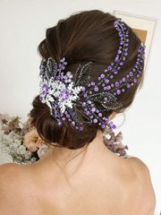 1個 ラインストーン合金 豪華フラワー ブライダルヘアクリップ