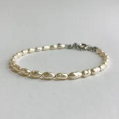 ガラスバロックベビーパールブレスレット/約3.5x6mm約17cm+5cm/ホワイトベージュ/R/made in japan