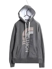 【お得なクーポン配布中!】 ノースフェイス プリント スウェット フード パーカー レディース S 古着 The North Face プルオーバー 裏起毛 トレーナー ツートン 灰 白