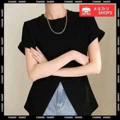 フロントスリット Tシャツ レディース 韓国風 クルーネック tシャツ 半袖 無地 ロングTシャツ カジュアル きれいめ ウエストギャザー シン