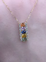 ネックレス　バー　ダイヤモンド0.30ct サファイア1.16ct　K18YG製 🎁(美容スキンケアギフト付き)