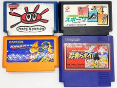 【訳アリ・動作確認済・送料込】ロックマン4 新たなる野望、ウルティマ 恐怖のエクソダス、忍者らホイ!、コナミックスポーツ イン ソウル 計4本セットファミコンソフト まとめ売り FC