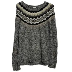 ニット セーター アクリル混 XS グレー ブラック マルチカラー プルオーバー 総柄 秋冬 古着卸 アメリカ仕入 a611-7186