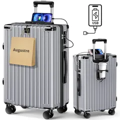 [Augustre] スーツケース 機内持込 超軽量 キャリーケース 大型 軽量 多機能 キャリーバッグ 静音 ダブルキャスター 耐衝撃 S/M/Lサイズ 360度回転 TSAローク搭載 ファスナー式 旅行 ビジネス 出張 (グレー（シルバー）, S/機内 1