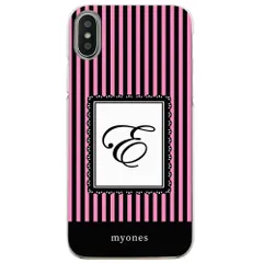 【新品未使用】iPhone11 Pro Max アイフォン11プロマックス クリア ハードケース ( ストライプピンク  イニシャルE ) ボーダー ストライプ イニシャル アルファベット